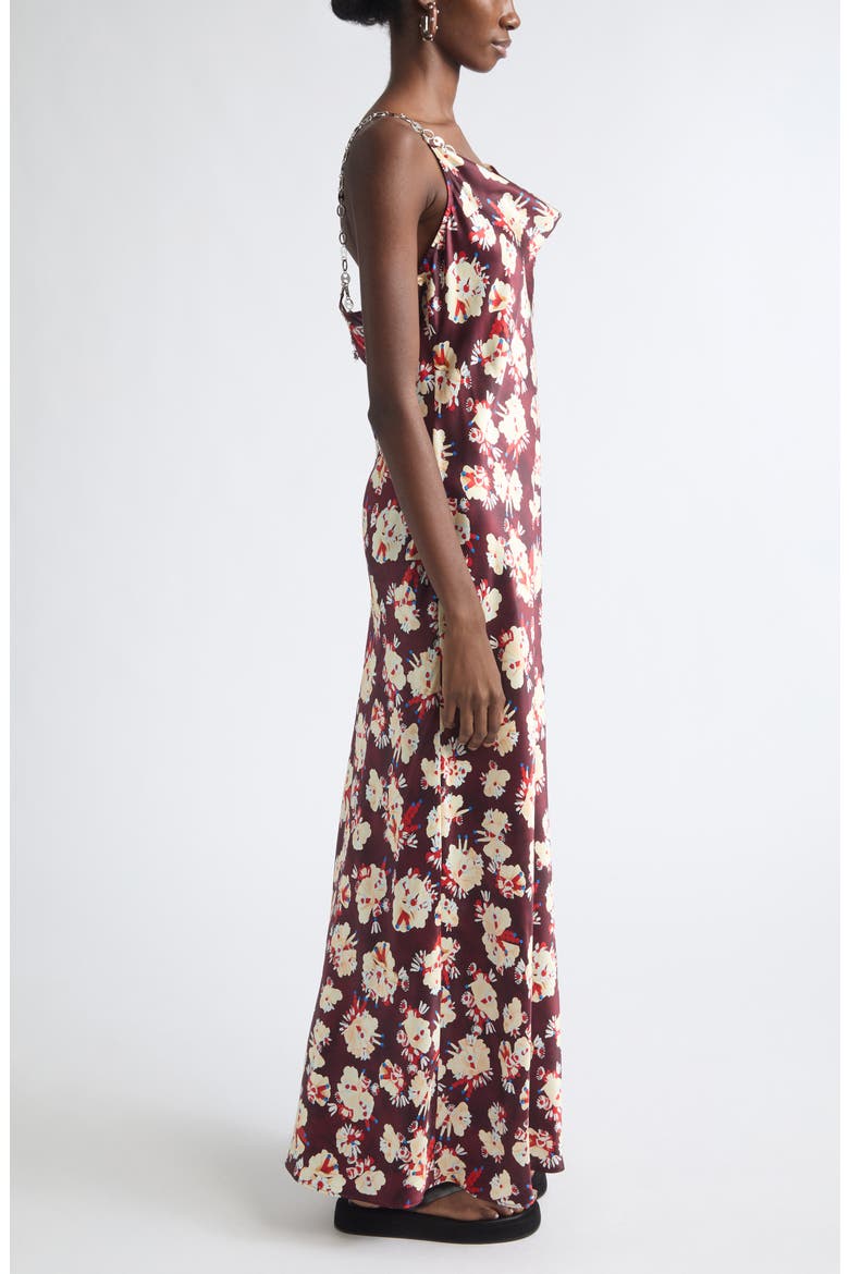 Floral Chain Strap Silk Satin Gown, Alternate, color, FLOWER TRIM PURPLE/ YELLOW