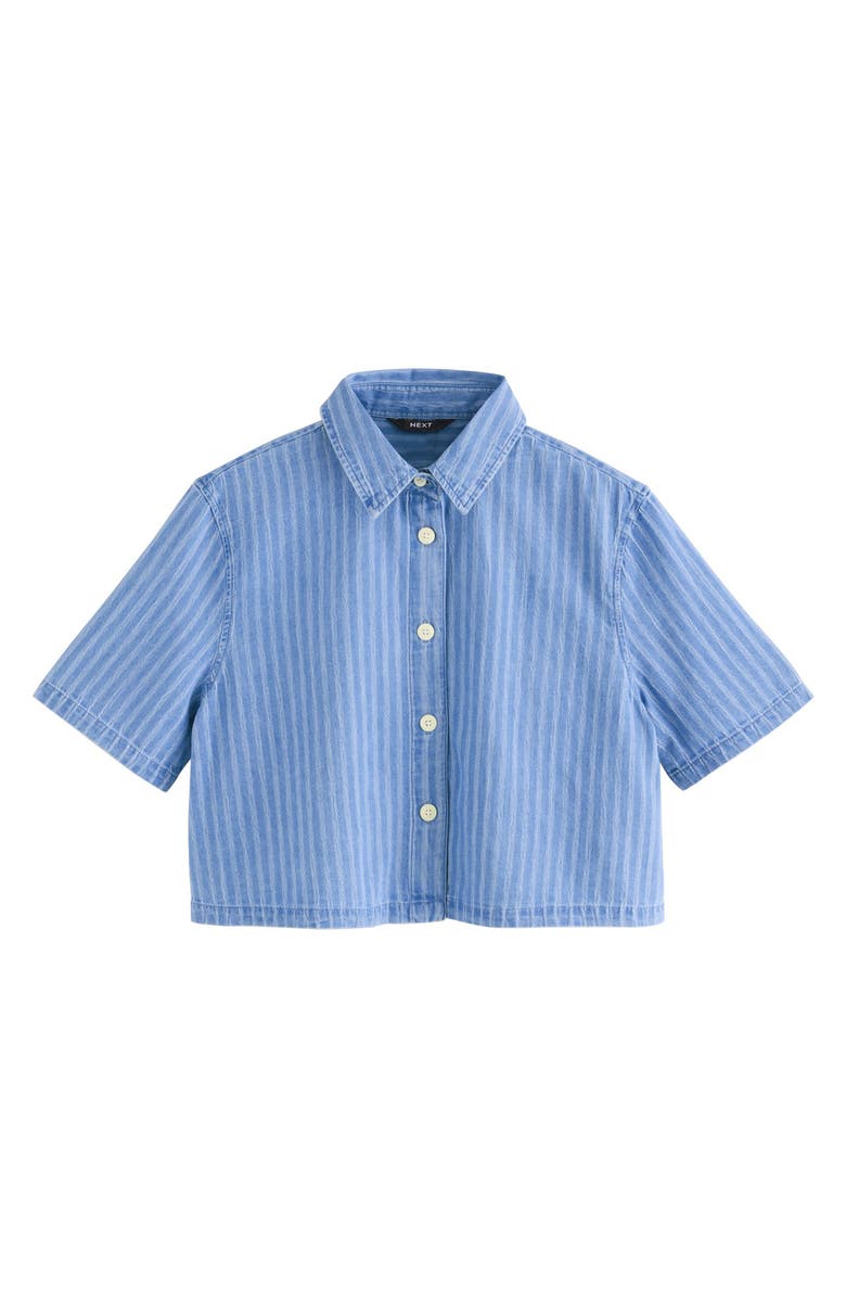 NEXT Striped Boxy Denim Button-Up Shirt, Alternate, color, Blue