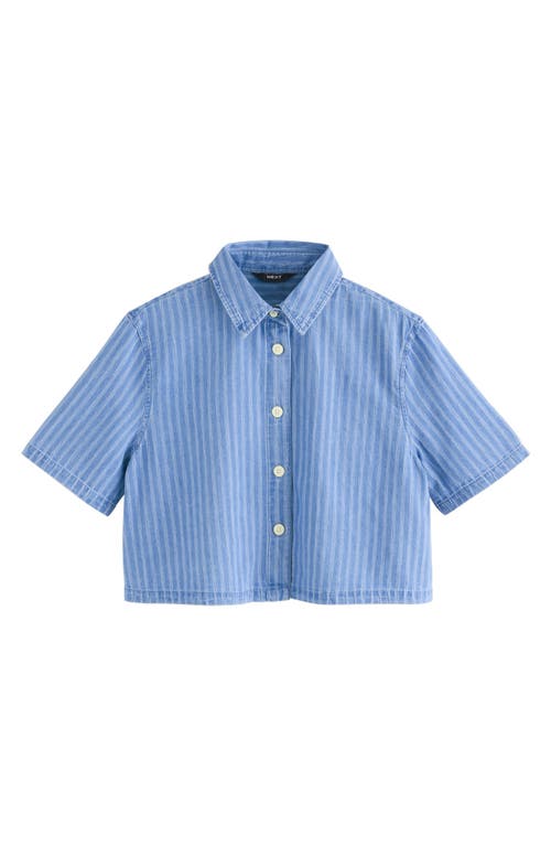 Next Striped Boxy Denim Button-up Shirt In Blue