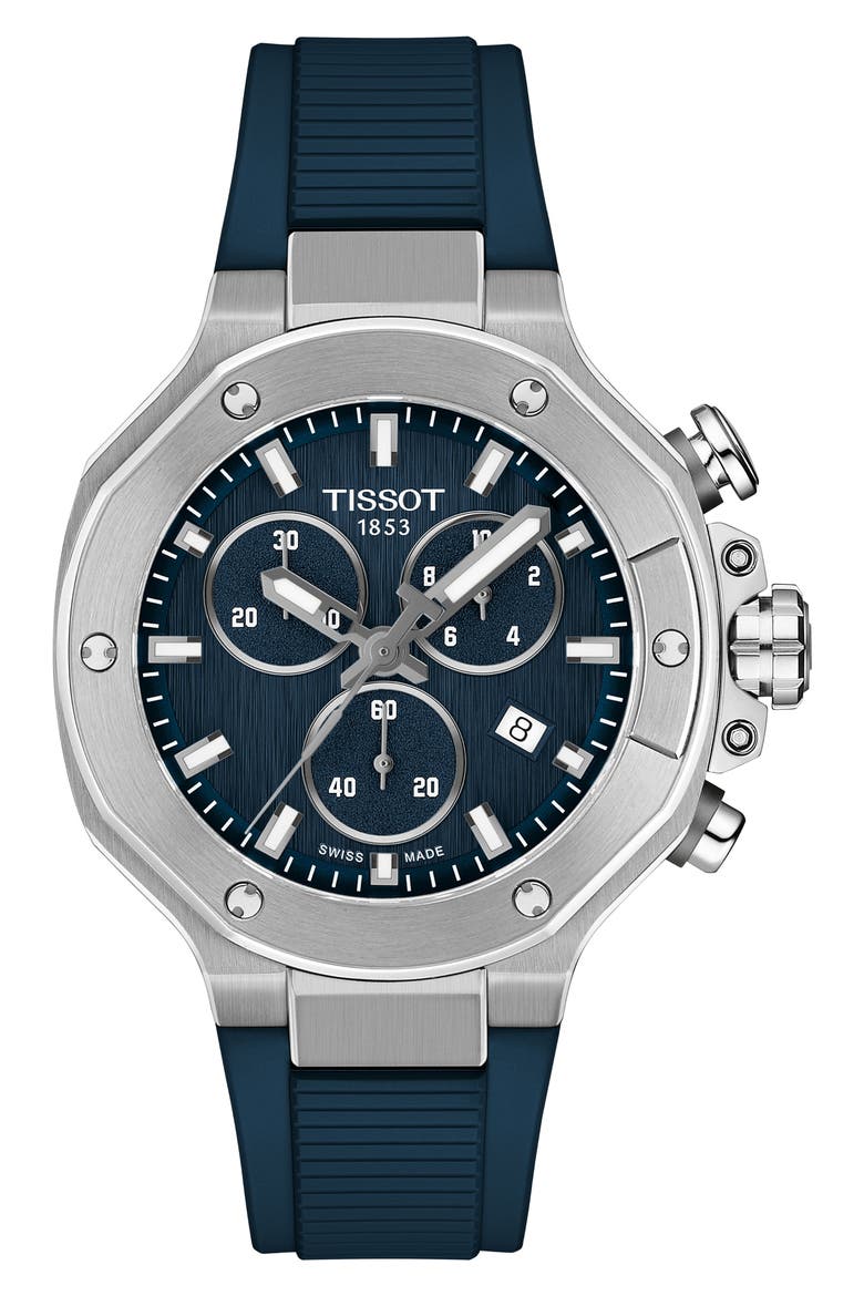 T-Race Chronograph Silicone Strap Watch, 38mm, Main, color, BLUE
