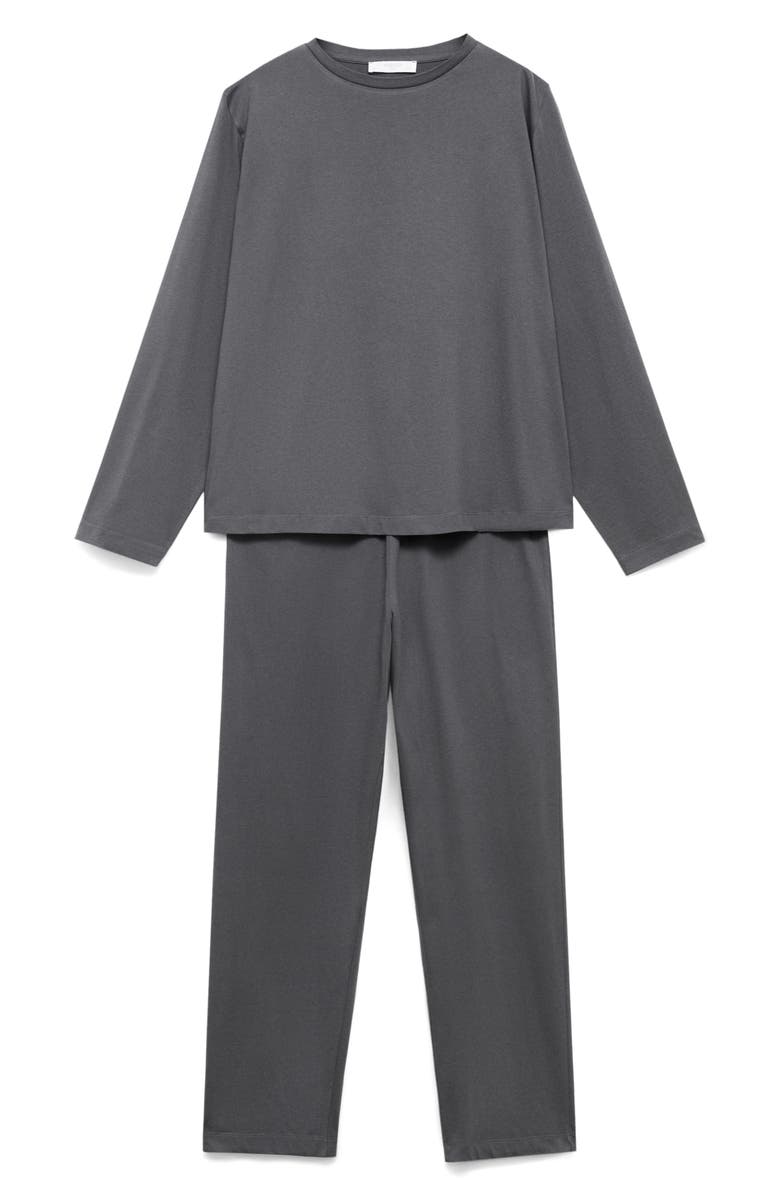MANGO Plain Cotton Pajamas, Main, color, Charcoal