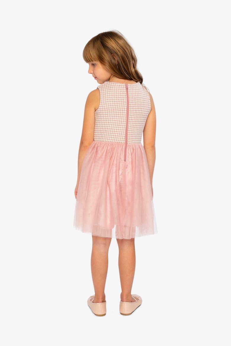 Houndstooth Elegant Sleeveless Bi-Material Dress, Alternate, color, Houndstooth Rose