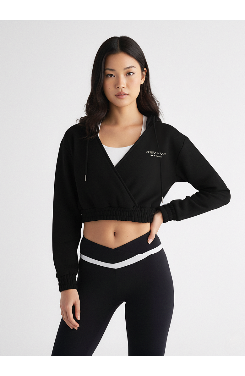 REVYVE ACTIVE Cropped V-Neck Hoodie, Alternate, color, Black