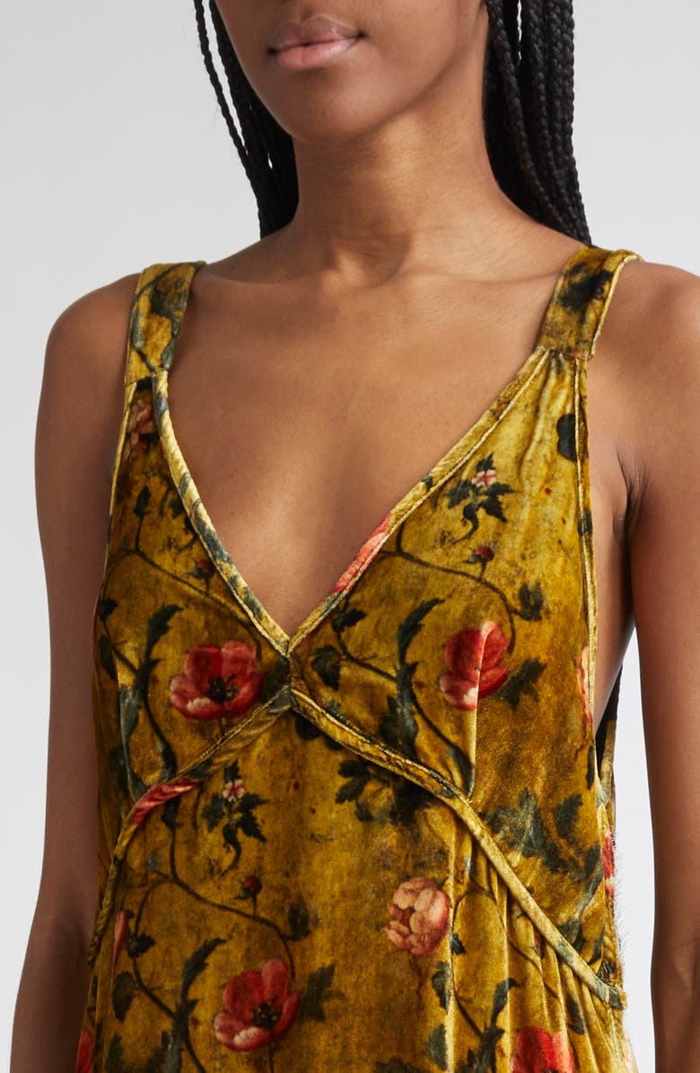 R13 Grunge Floral Velvet Midi Dress, Alternate, color, Ochre Floral