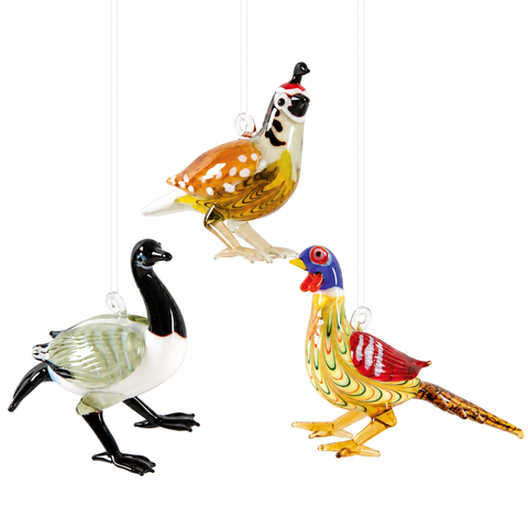 Fowls Christmas Glass Art Christmas Ornaments Assortment of 3
