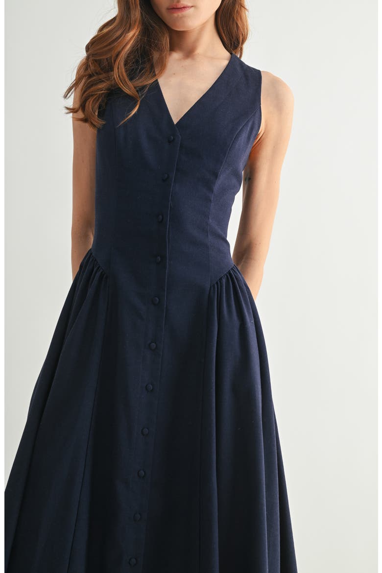Button-Up Midi Dress, Alternate, color, DARK NAVY