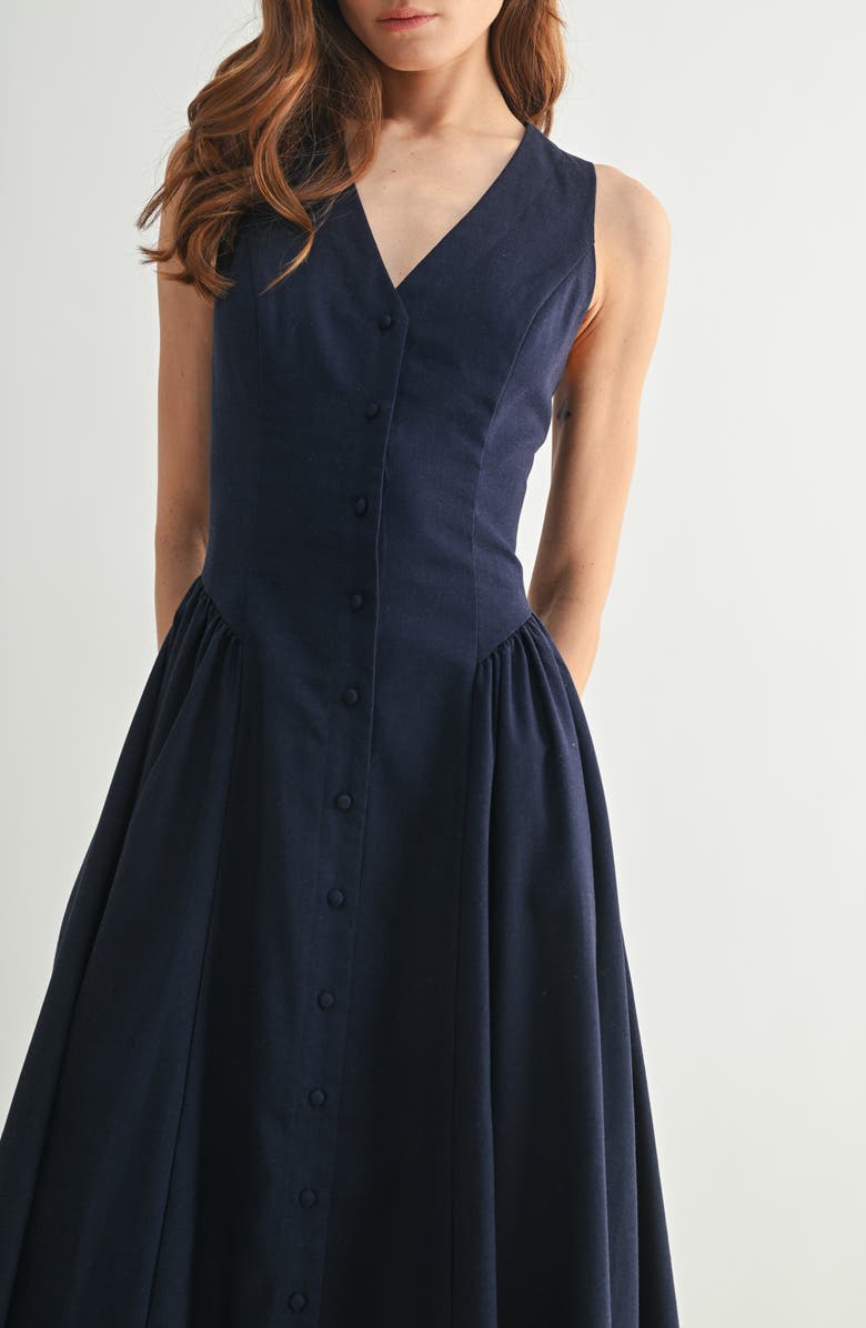 Mila Mae Button-Up Midi Dress, Alternate, color, Dark Navy