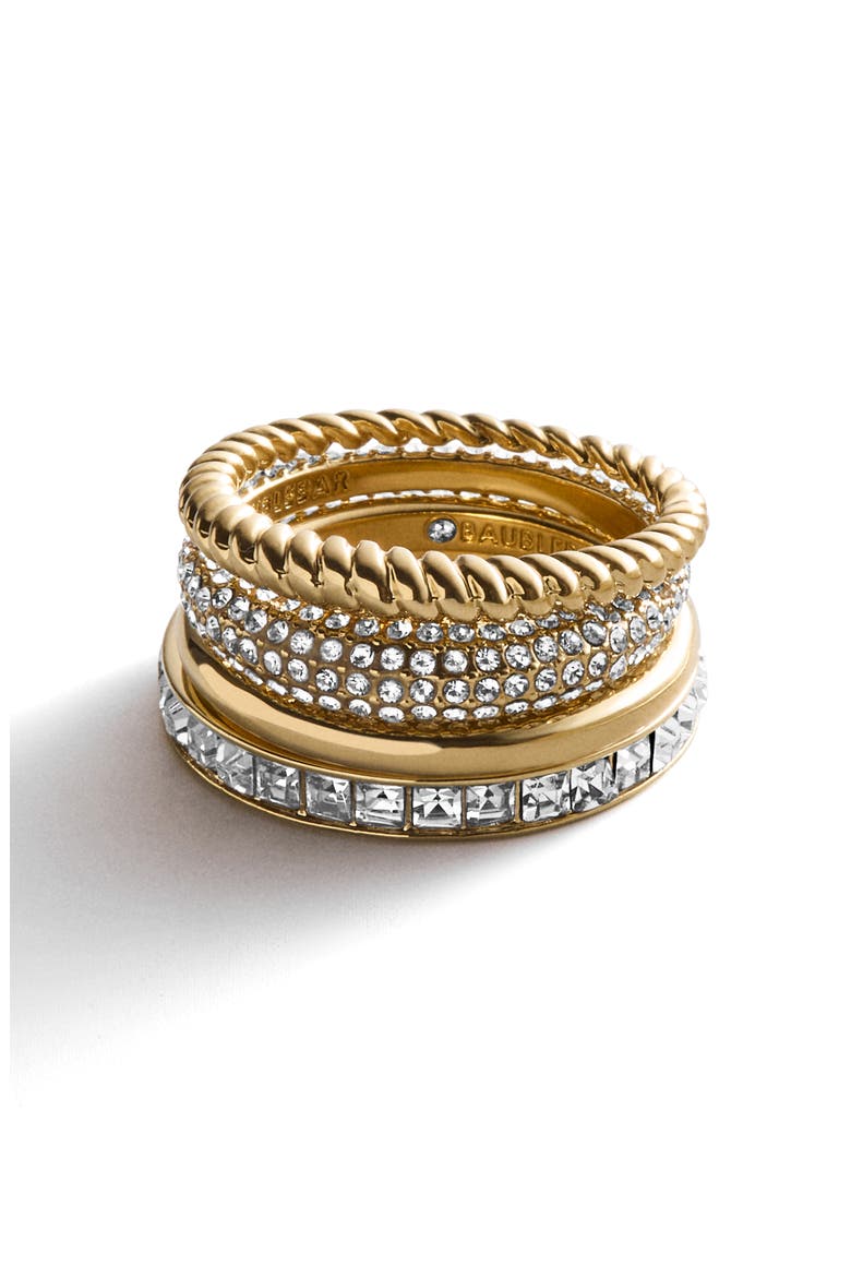Set of 4 Essential Stackable Rings, Main, color, BRASS/ CUBIC ZIRCONIA