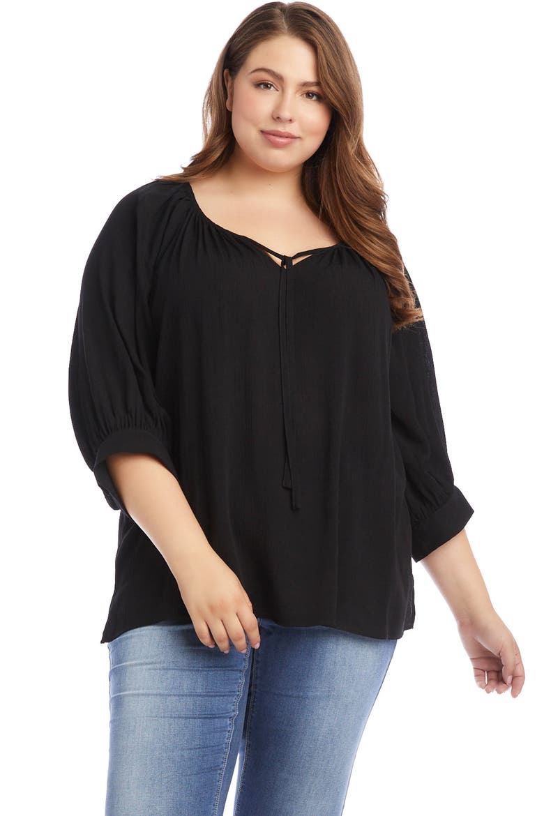 Blouson Sleeve Peasant Blouse, Alternate, color, BLACK