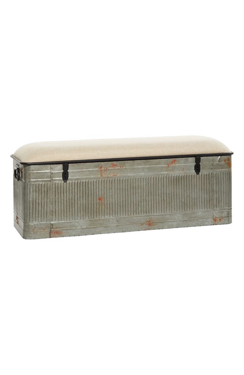 SONOMA SAGE HOME Gray Metal Galvanized Storage Bench with Cream Burlap Top, Main, color,