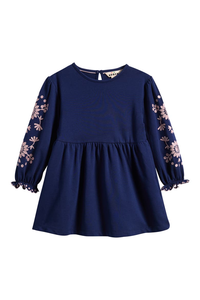 Embroidered Sleeve A-Line Dress, Main, color, DENIM BLUE