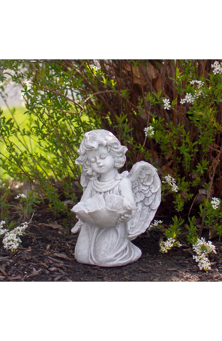 Northlight 9" Kneeling Angel with Flower Bird Feeder Outdoor Garden Statue, Alternate, color, Gray