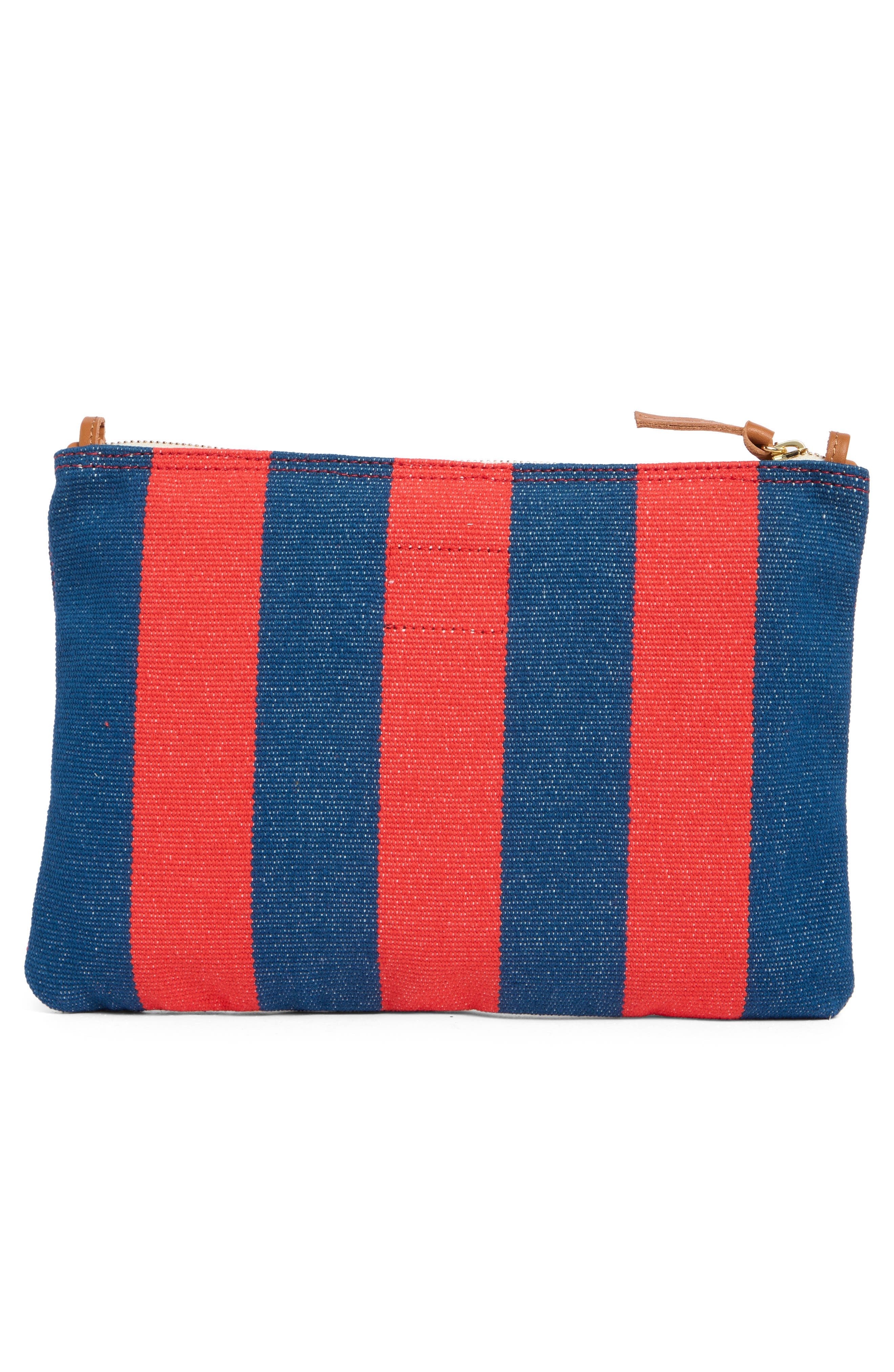 Clare V. Stripe Flat Clutch, Alternate, color, Poppy/ French Blue