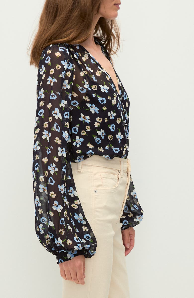 Veronica Beard Alec Floral Silk Chiffon Button-Up Shirt, Alternate, color, Navy Multi