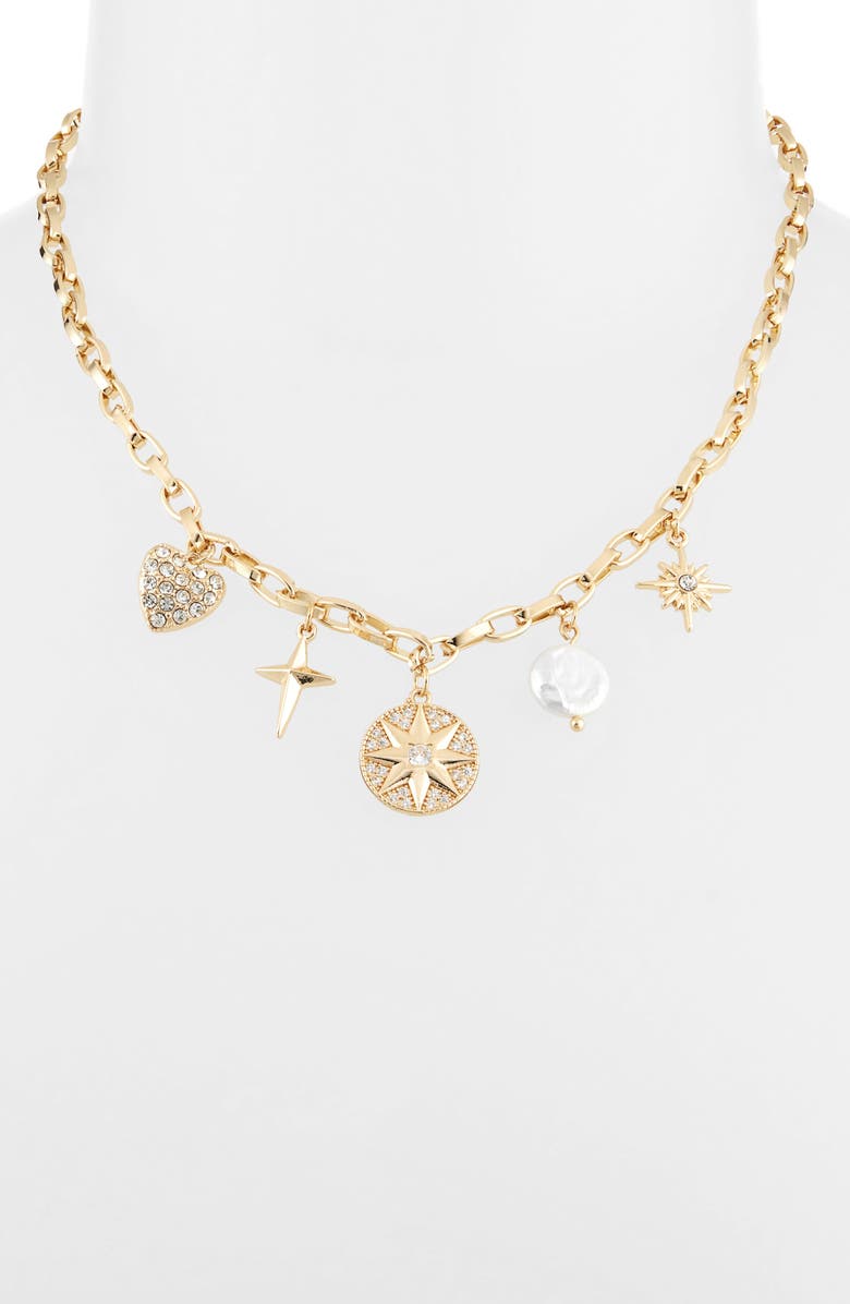 Panacea Crystal & Faux Pearl Charm Necklace, Alternate, color, Gold