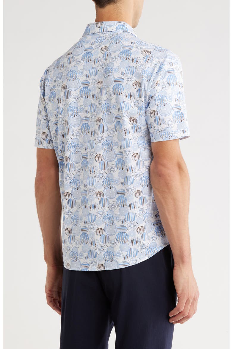Regular Fit Short Sleeve Stretch Button-Up Shirt, Alternate, color, BLUE/ TAN