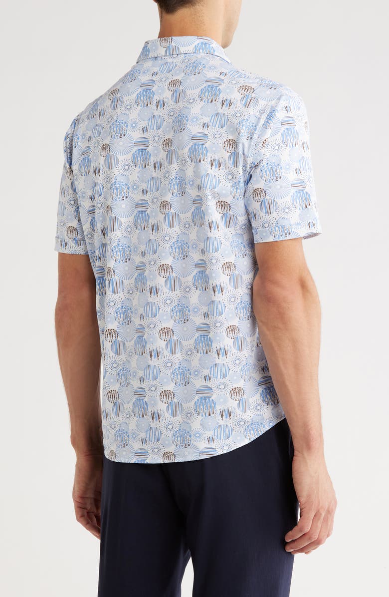 NICOBY Regular Fit Short Sleeve Stretch Button-Up Shirt, Alternate, color, Blue/ Tan