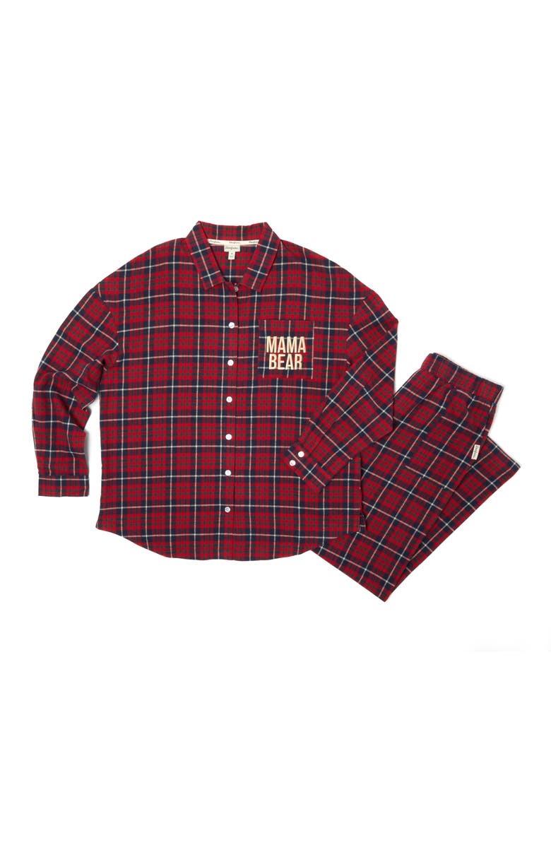 DEARFOAMS Mama Bear Plaid Two-Piece Pajama Set, Main, color, 
