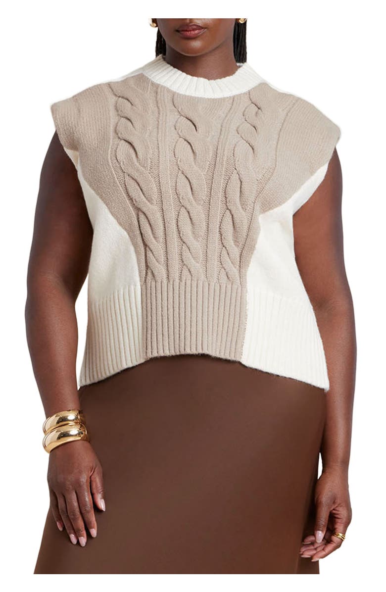 ELOQUII Colorblock Sweater Vest, Main, color, Oatmeal