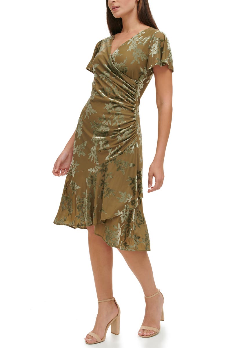 Kensie Floral Velvet Burnout Faux Wrap Midi Dress, Alternate, color,