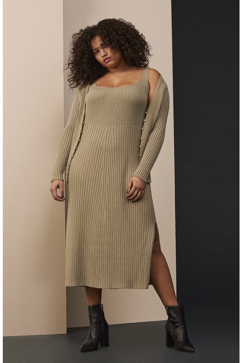 wayf gillian ribbed tank dress WAYF Gillian Ribbed Tank Dress In Khaki $68 2X
