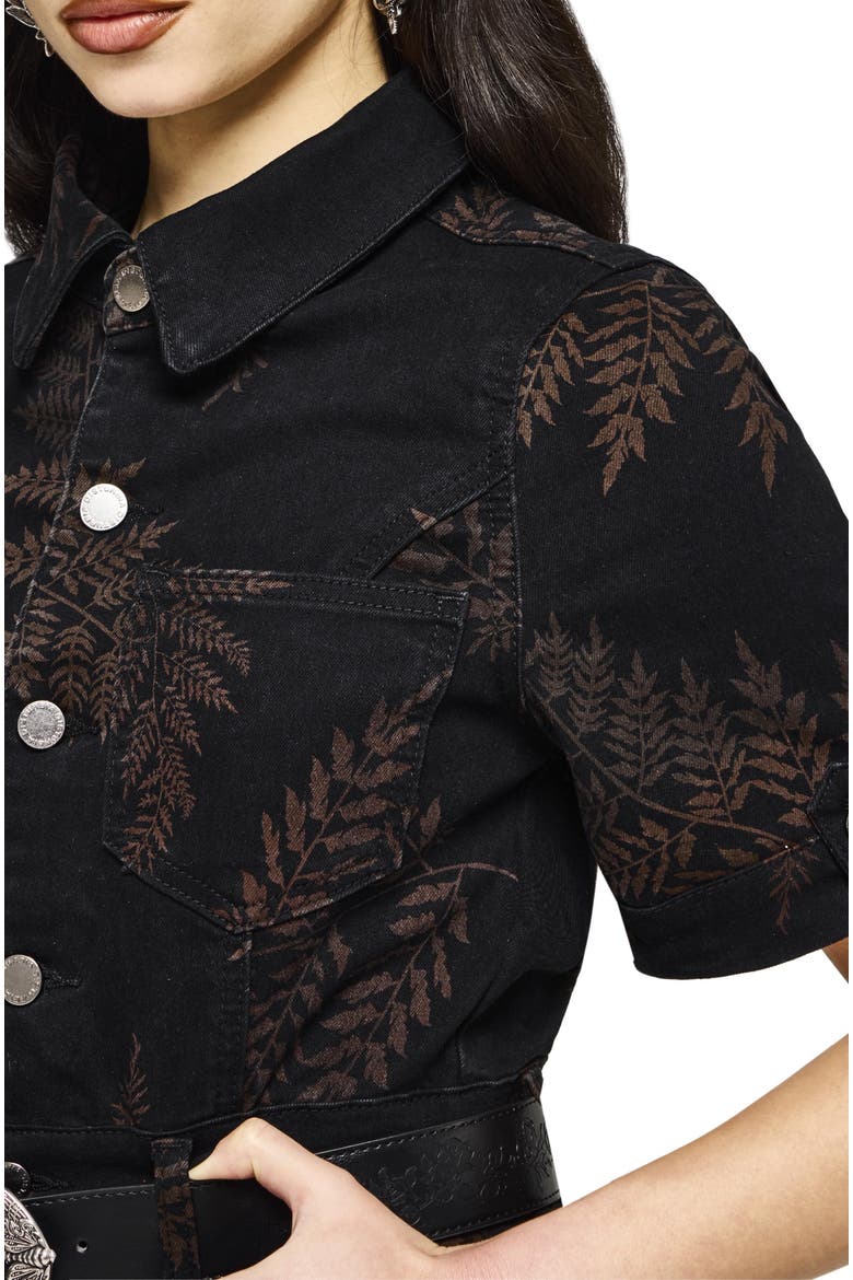 Ruin Fern Printed Denim Mini Shirt Dress, Alternate, color, Black