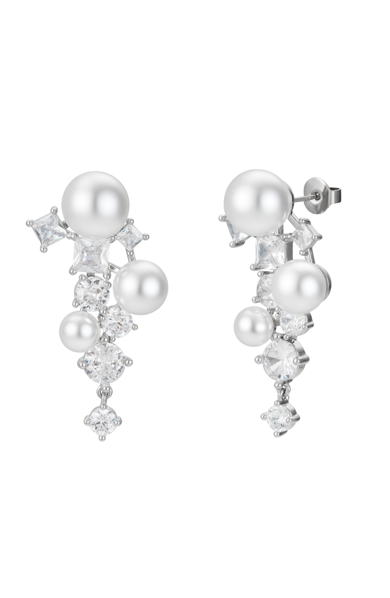 Untamed Petals Alexandra Pearl and Crystal Drop Earrings, Main, color, Silver