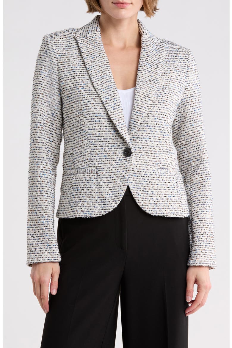 One Button Tweed Blazer, Main, color, BLUE MULTI