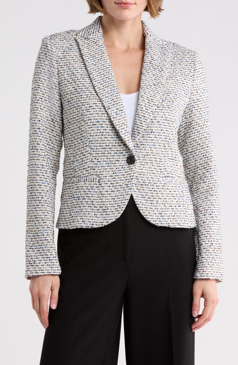 Amanda & Chelsea One Button Tweed Blazer, Main, color, Blue Multi