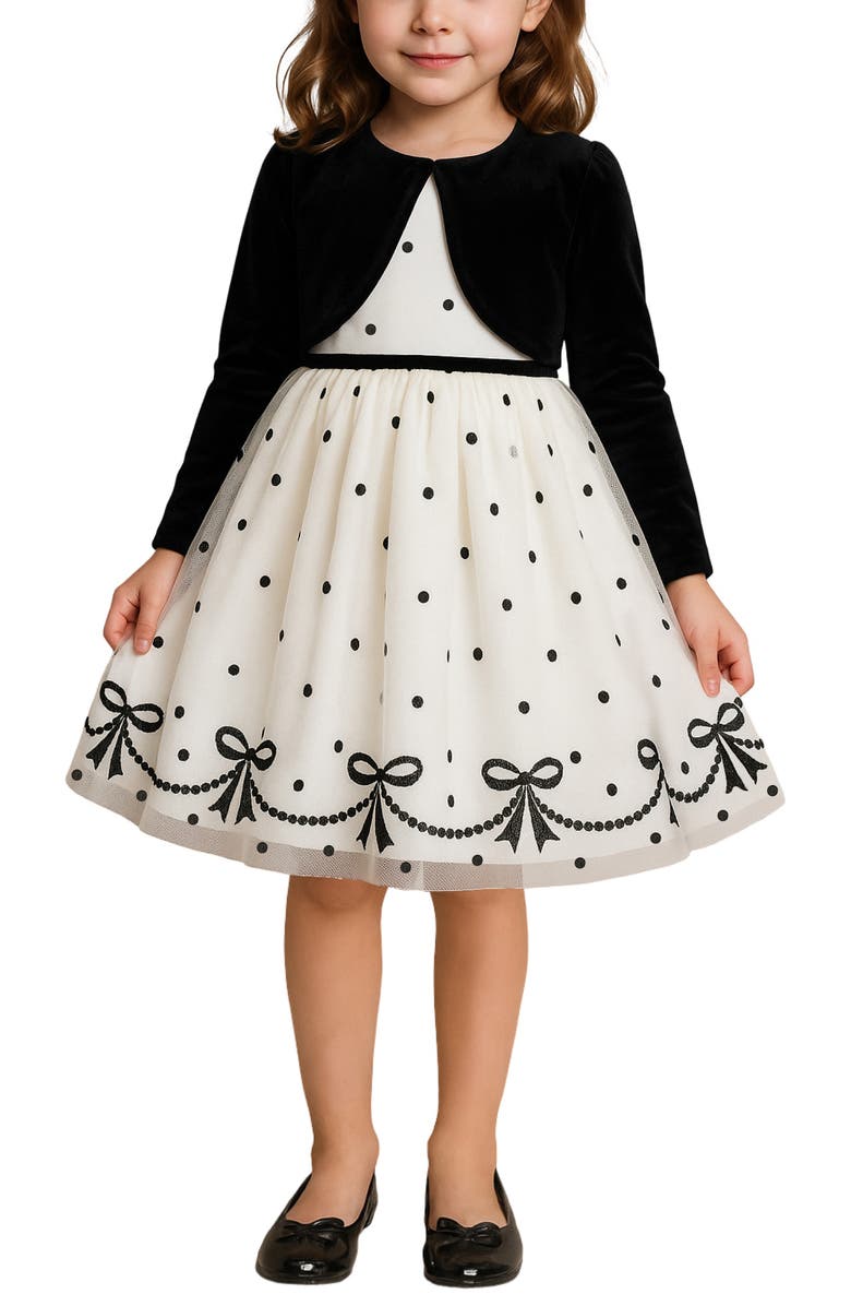 Zunie Kids' Sleeveless Party Dress & Velvet Bolero Jacket Set, Alternate, color, Black/ Ivory