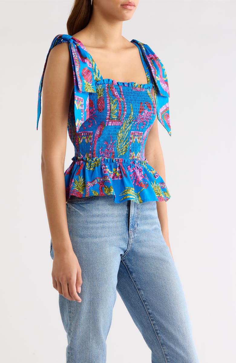 SUGARLIPS Bally Tropical Cazz Smocked Cotton Tank, Alternate, color, Pink-Blue-Green