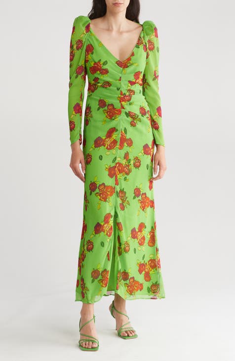 Floral Ruched Long Sleeve Maxi Dress