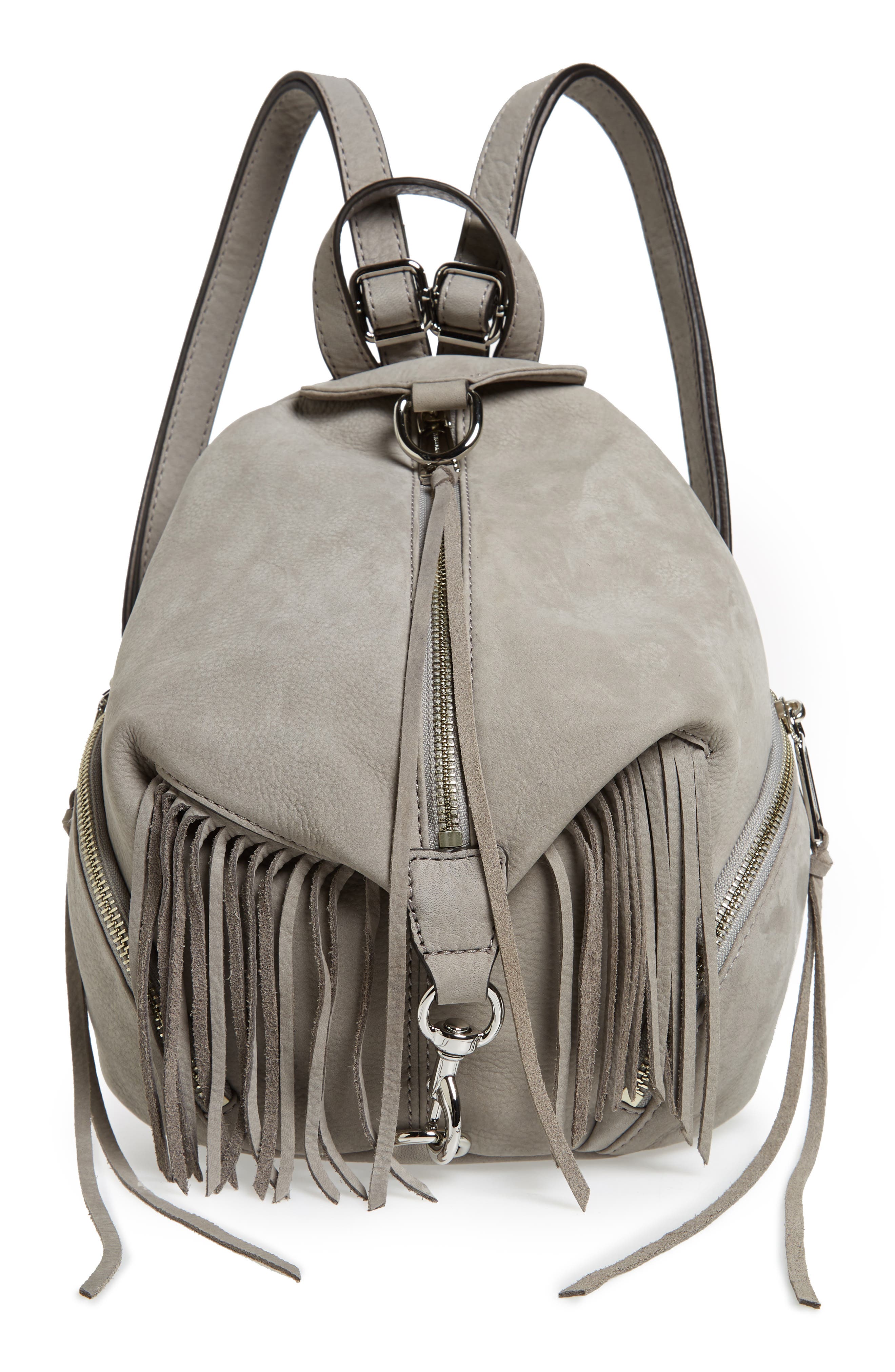 Julian Fringe Leather Backpack, Main, color, GREY