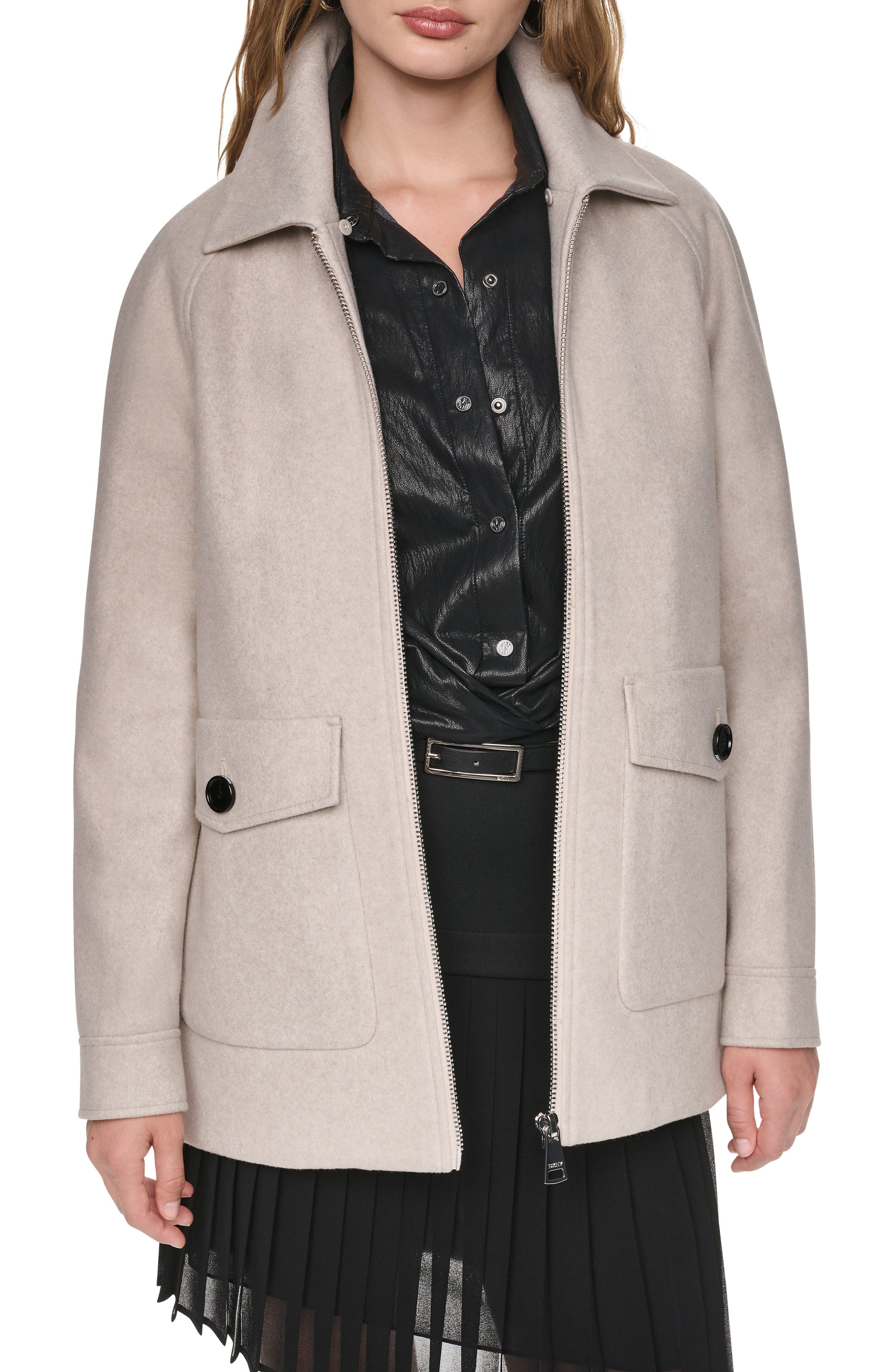 Faux Fur Collar Zip Coat