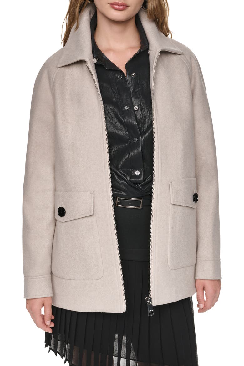 Faux Fur Collar Zip Coat, Main, color, BIRCH MLANGE AS STNDRD
