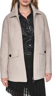 DKNY Faux Fur Collar Zip Coat