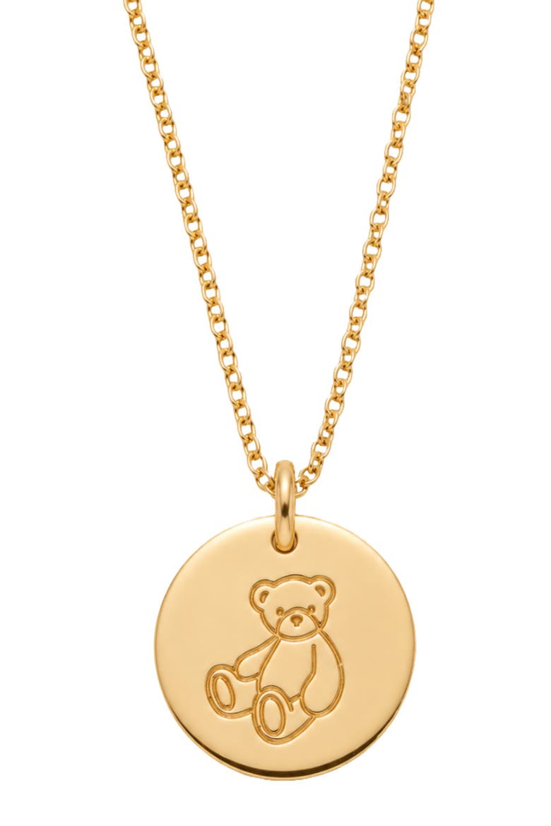 Teddy Bear Disc Necklace, Main, color, Gold Filled