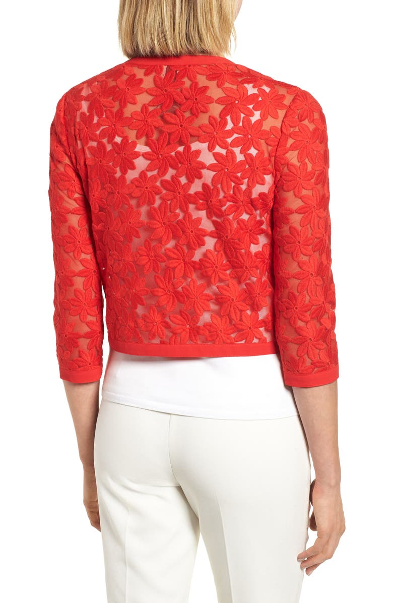 ZDNU ANNE KLEIN NEW YORK Anne Klein Floral Embroidered Mesh Cardigan, Alternate, color, 