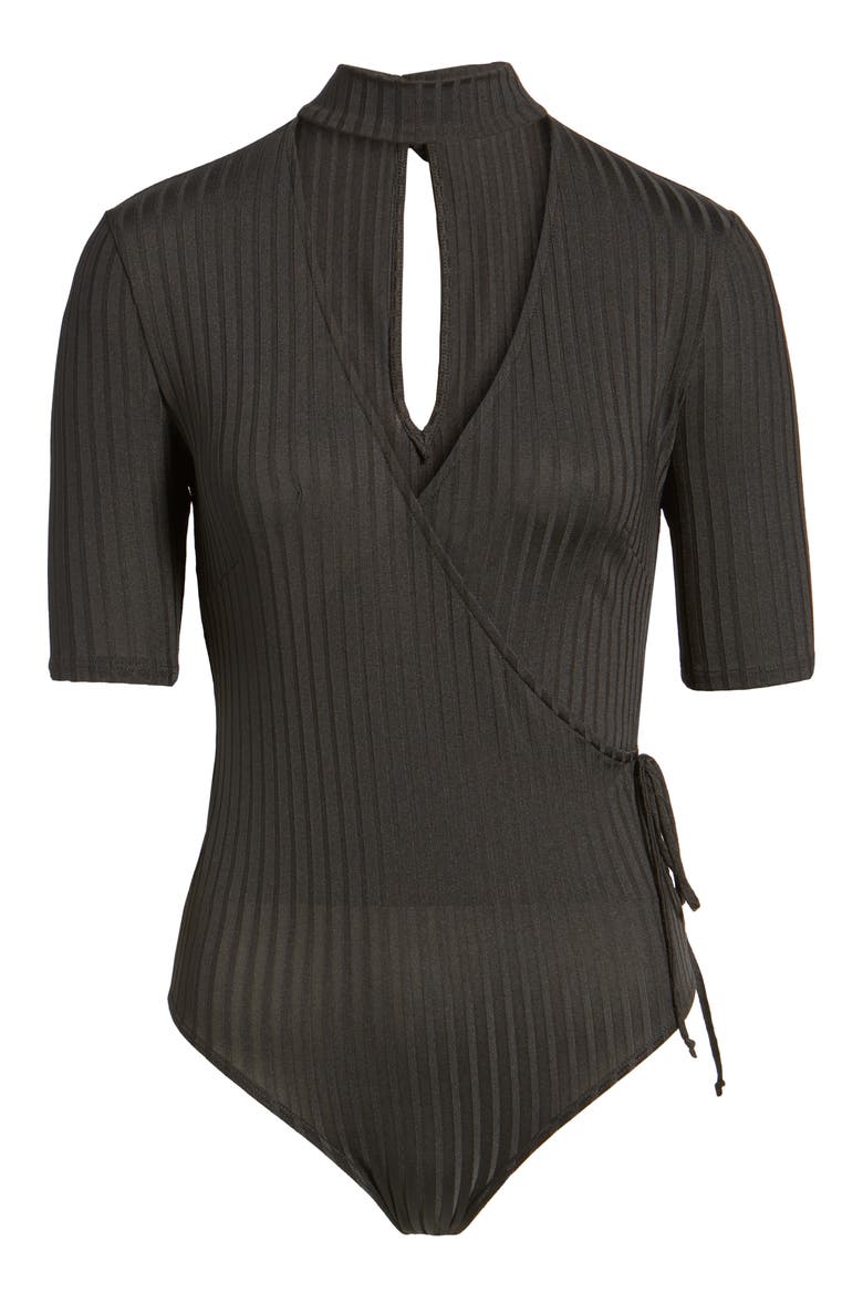 Rib Choker Bodysuit, Alternate, color, BLACK