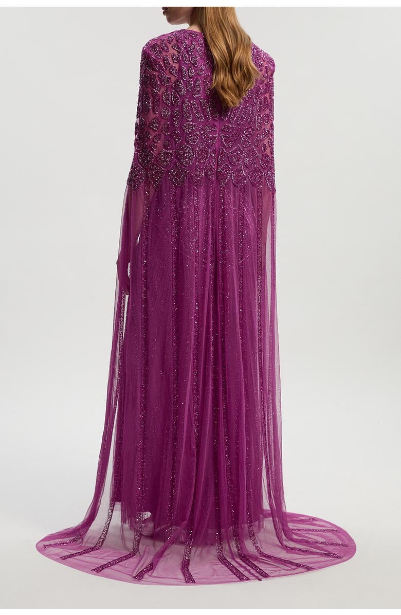 Karen Millen Premium Embellished Caped Maxi Dress, Alternate, color, Purple