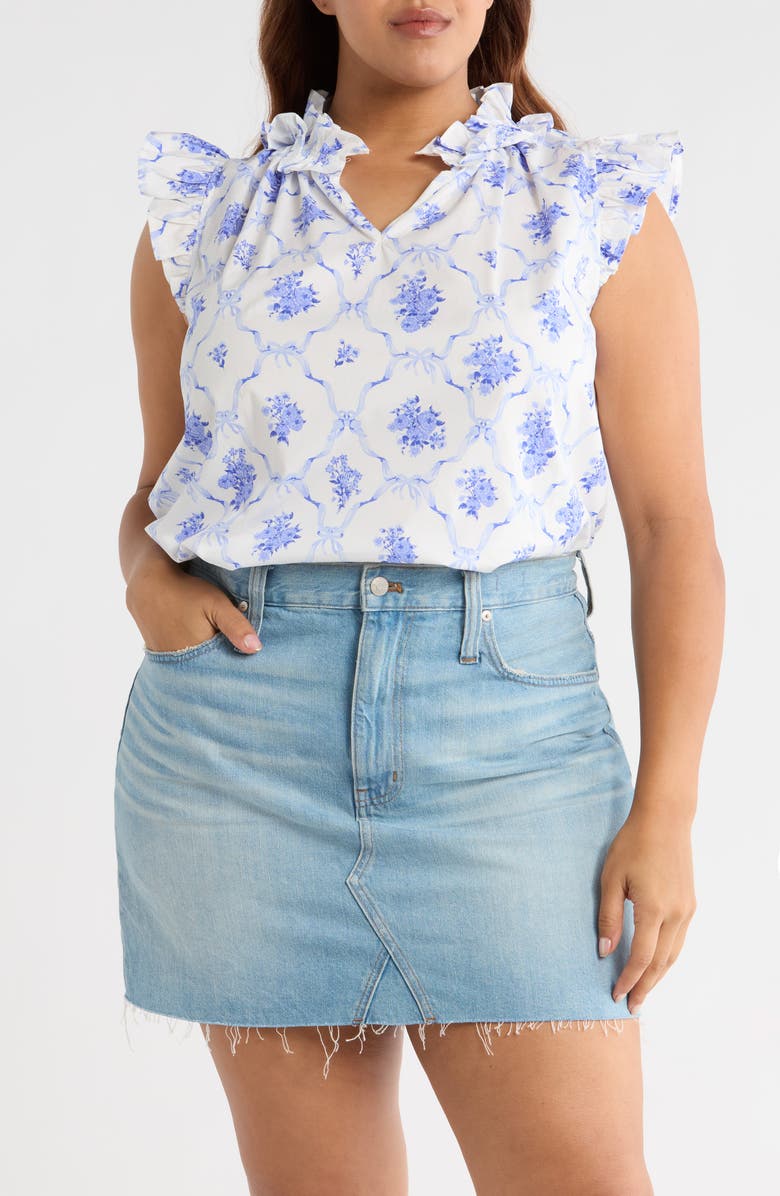 SUGARLIPS Nia Floral Ruffle Top, Main, color, White/ Blue