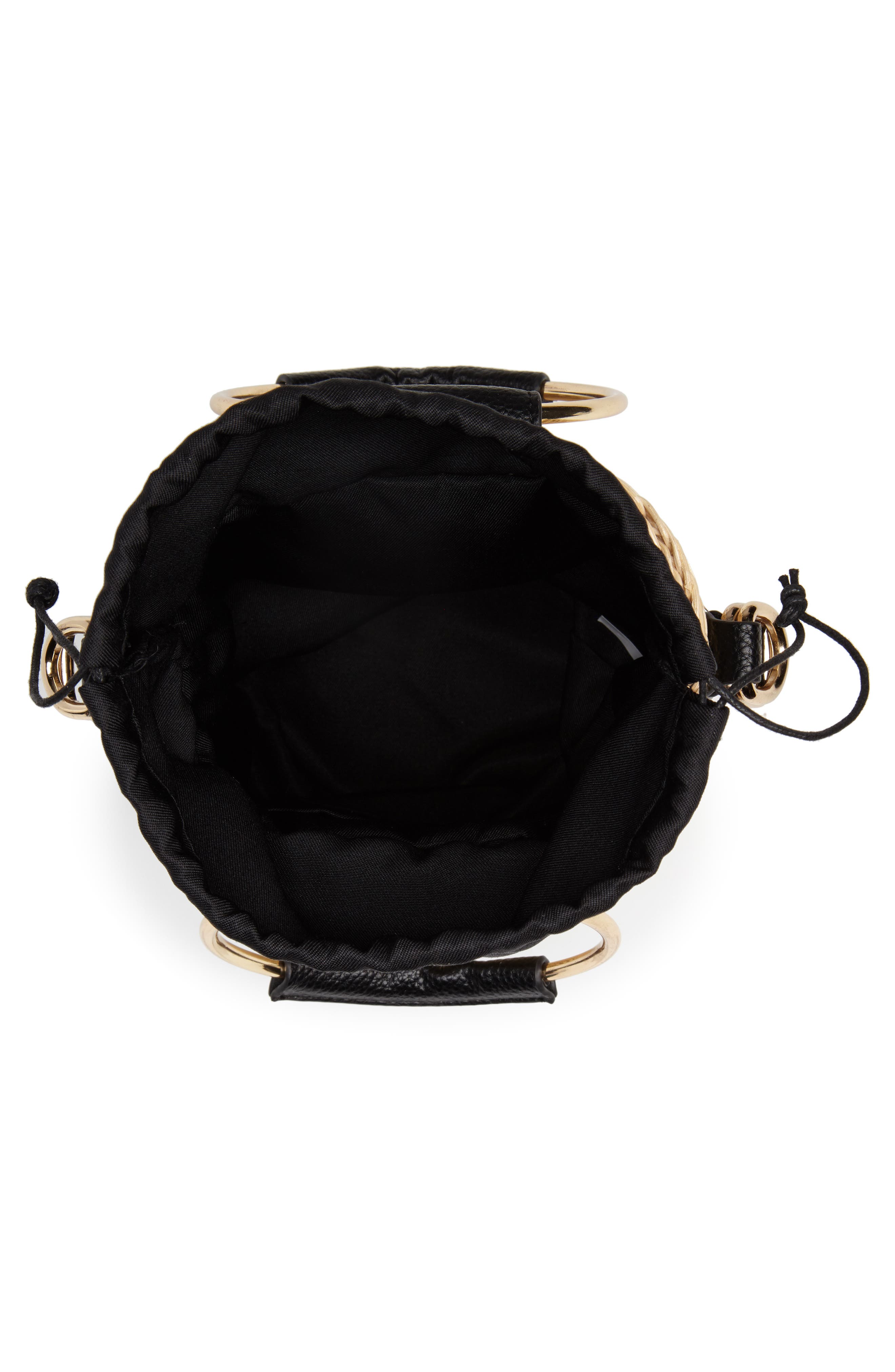 Metal Handle Straw Bucket Bag, Alternate, color, BEIGE/ BLACK