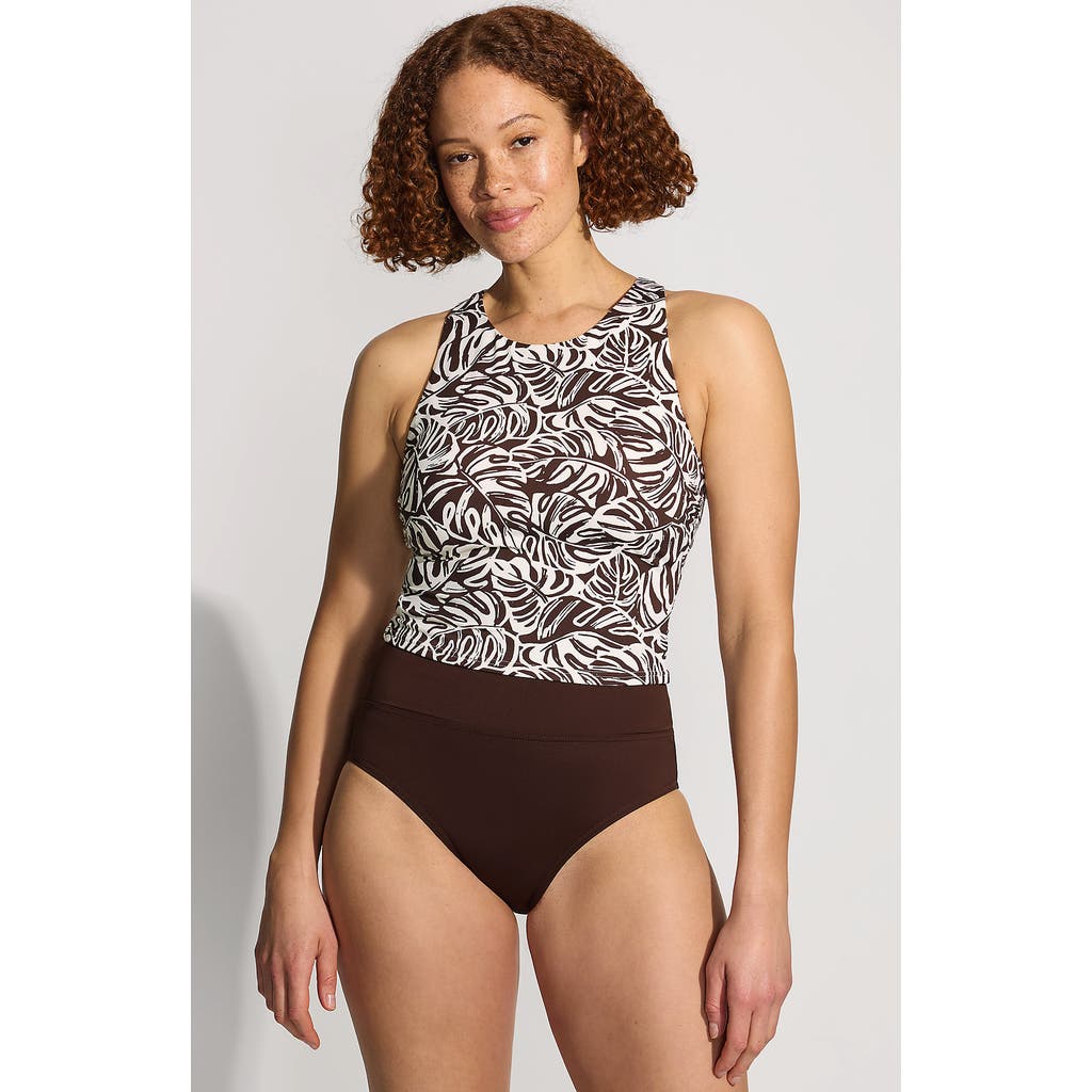 Lands' End Chlorine Resistant High Neck Racerback Midkini Swimsuit Top In Brown