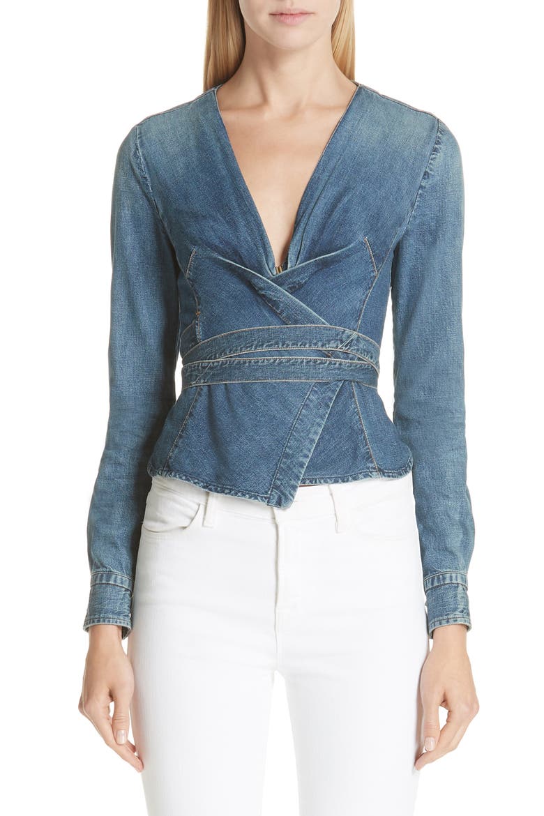 Biba Denim Wrap Top, Main, color, NORMANDIE