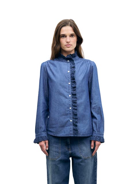 Loupy High Neck Lace Trim Shirt
