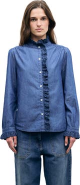 GERARD DAREL Loupy High Neck Lace Trim Shirt