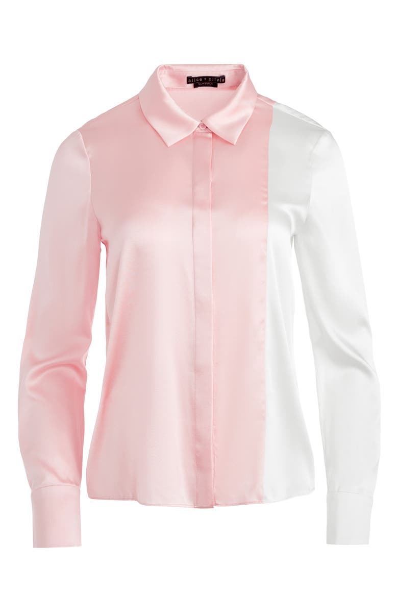 Alice + Olivia Willa Colorblock Stretch Satin Blouse, Alternate, color, 