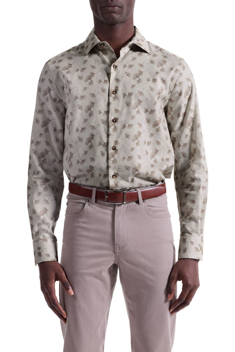 Axel Shaped Fit Floral Button-Up Shirt, Main, color, SAND