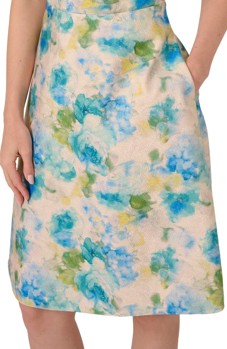 Adrianna Papell Asymmetric Metallic Jacquard Dress, Alternate, color,