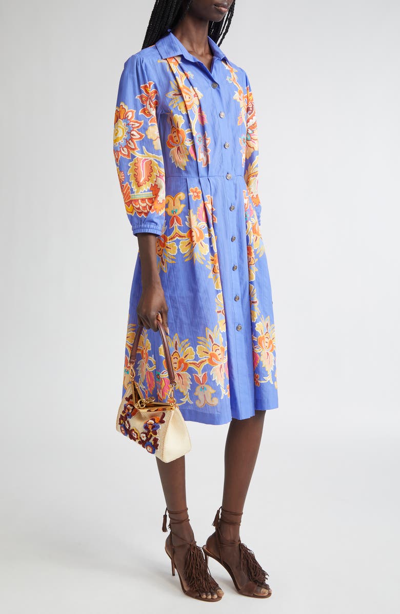 Etro Floral Print Cotton Poplin Shirtdress, Alternate, color, Printed Azure Base